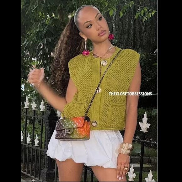 ZARA Knit Top NWT – Pistachio Green Gold Button Vest, Size S - Picture 9 of 16